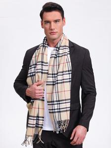 New Trendy Plaid Print Scarf, Men's Vintage Fashion Shawl with Tassel Decor for Fall & Winter, Fashion Scarf for Party, Daily Clothing Decor, Trendy All-match & Exquisite Scarf for Birthday Gift
