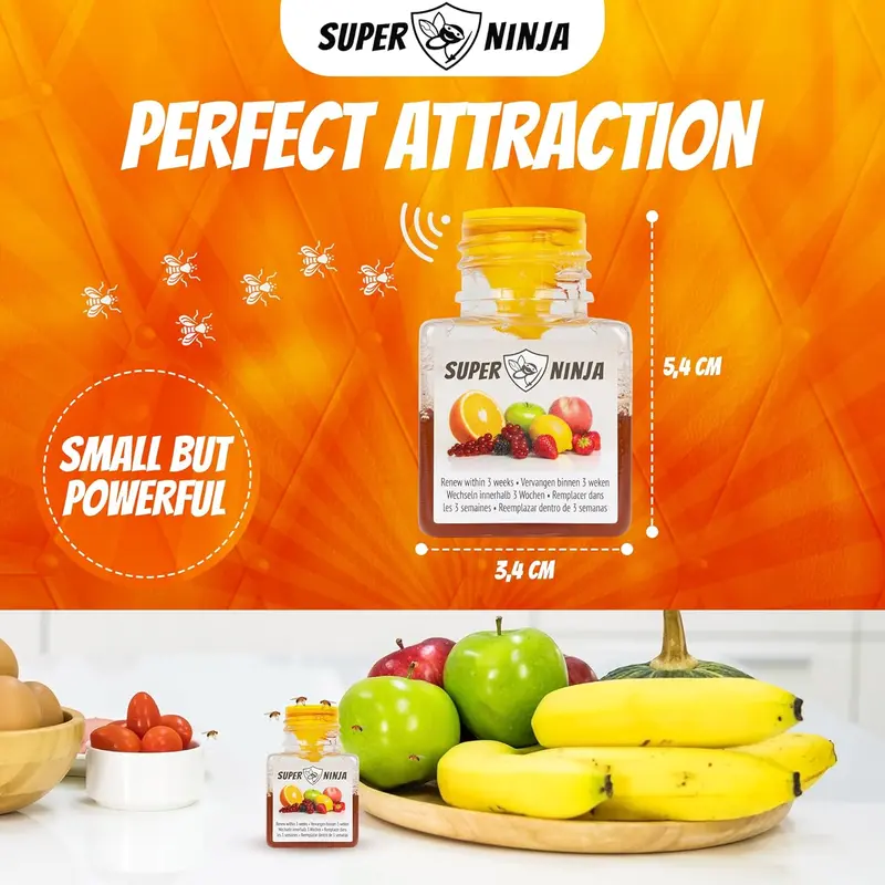 HOT Super Ninja Fruit Fly Trap - 4 pack, Highly Effective Fruit Fly Killer for Home & Kitchen, Up to 3 Weeks of Performance per Bottle, Child & Pet Friendly 2