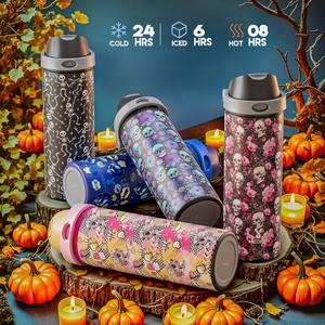 【NEW UPGRADE MEOKY BOUNCE CUP】Stainless Steel Vacuum Insulated Bottles Water Bottle Water Bottle with Straw Bevel Lid Lightweight And Leakproof Suitable For Office, Travel And Sports ,BPA-Free,Halloween(24oz/32oz/40oz)