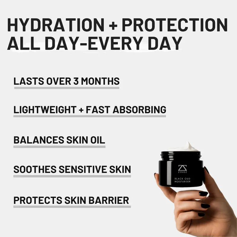 Black Oud Natural Men's Moisturiser - Organic Luxury Skincare with Hyaluronic Acid and Antibacterial Properties - Hydrating, Scent 1