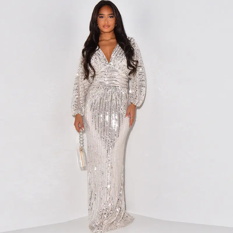 Glimmering  V-Neck Maxi Dress 0