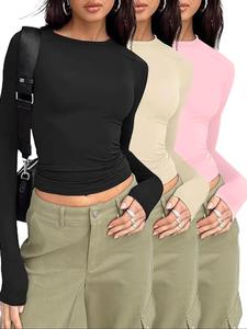 Women's Basic Solid Long Sleeve Tee, Casual Slim-fitting Round Neck T-shirt, Tops for Women, T Shirts for Women, Women's Spring & Fall Clothes for Daily Wear, Classy Tops