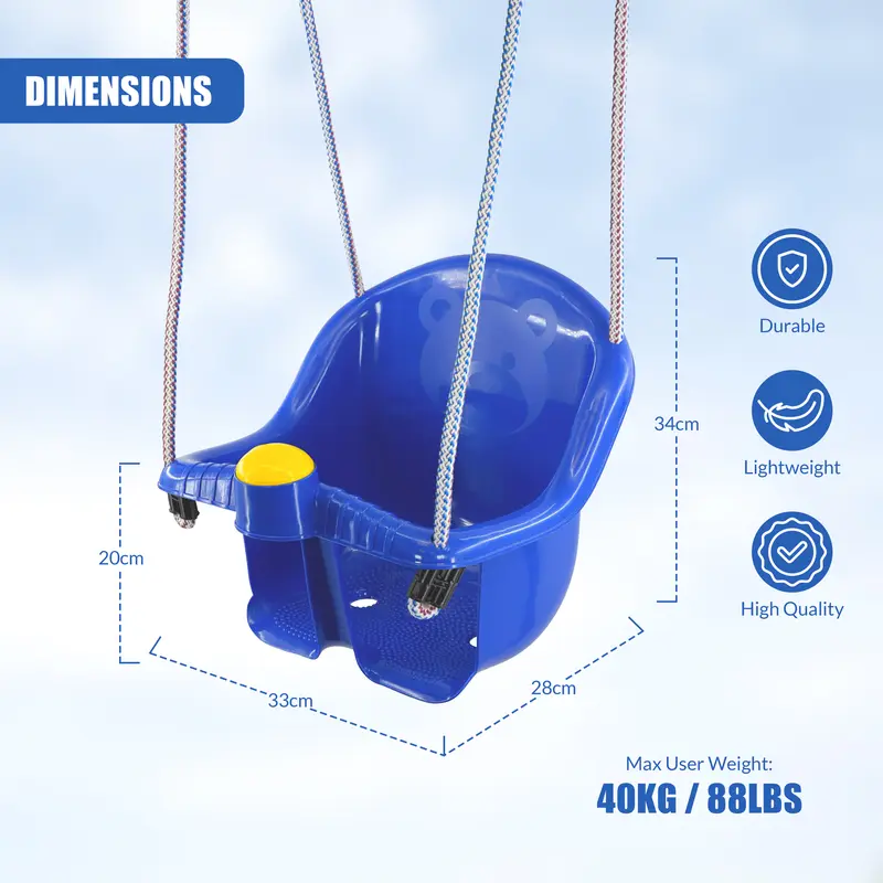 The Magic Toy Shop Safety Swing Seat for Toddlers, Easy Install, Durable Blue Garden Baby Swing for Indoor & Outdoor, Supports 40kg, Enhances Motor Skills, Suitable for Ages 1-3, Adjustable Ropes Included 2