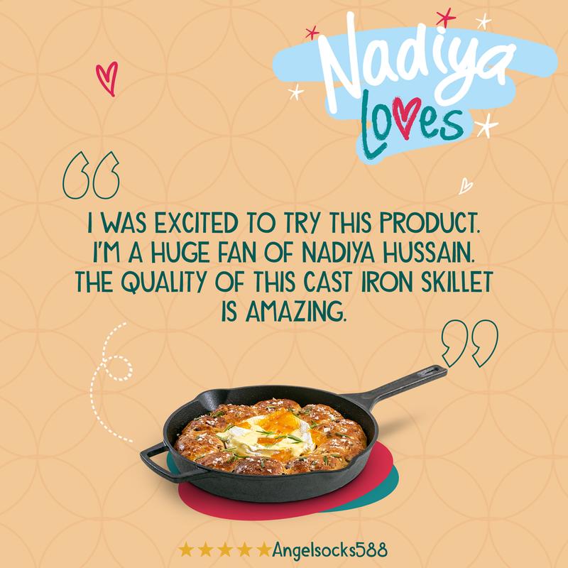 Nadiya Hussain 25cm Cast Iron Skillet Pan - Oven and BBQ Safe Cookware, With Sturdy Thin Handle 8