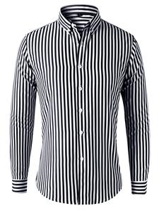 Men's Striped Print Button Down Slim Shirt, Long Sleeve Collared Top for Men, Classic Business Formal Shirt for Spring & Fall, Men Casual Longsleeves Clothes, Classic Fit Menswear
