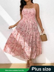 【Plus Size】 All Over Floral Print Cami Dress, Boho Sleeveless A Line Dress for Summer Spring Beach Holiday Vacation, Women's Clothes for All Seasons, Womenswear, Plus Size Dresses, Effortless Summer Look