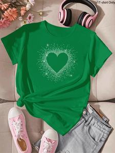 Women's Heart Print Round Neck Sports Tee, Casual Short Sleeve Crew Neck T-shirt for Daily Outdoor Wear, Ladies Sportswear for All Seasons, Top