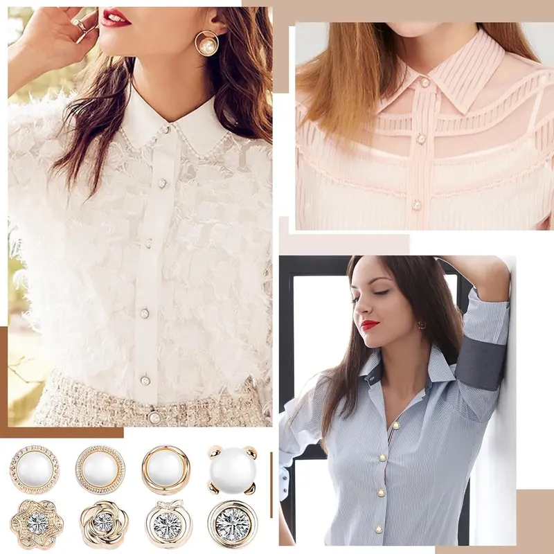 30 PCS Women Shirt Brooch Buttons Anti Exposure Fixed Brooches Modesty Pins Pearl Buttons 4
