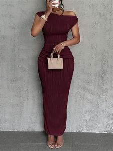Women's Solid Color Bodycon Ruched Dress, Lady Formal Elegant Fashion Casual Slim Sleeveless Dress for Party Dating Wear, Chic Women Dress for Summer, Women's Clothing, Date Night Dresses, Womenswear, Minimalist Gowns