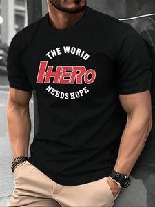 Men's Letter Print Round Neck Tee, Loose Casual Crew Neck Short Sleeve T-Shirt for Summer, Fashion Men's Top for Daily Wear, Tropical