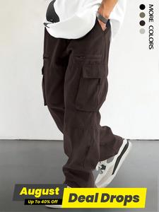 Men's Loose Solid Pocket Drawstring Waist Cargo Pants, Unisex Casual Comfy Zipper Cargo Pants for Daily Outdoor Wear, Women Woven Bottoms for All Seasons, Trouser, Casual Sporty Trousers