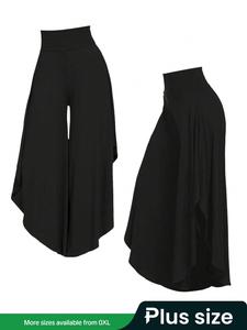 【Plus Size】 Solid Color Wide Leg Pants, Casual Comfy Fitted Trousers for Daily Wear, Women's Bottoms for All Seasons, Womenswear