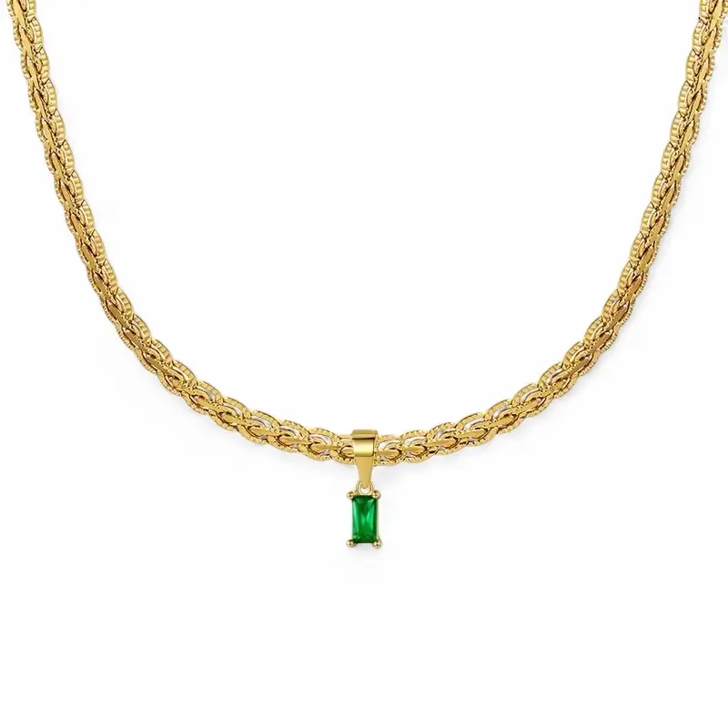 Green Emerald Necklace - Gold Jewellery for women - Everyday Chain - Vintage Inspired Fashion - Water Safe And Tarnish Free Accessories