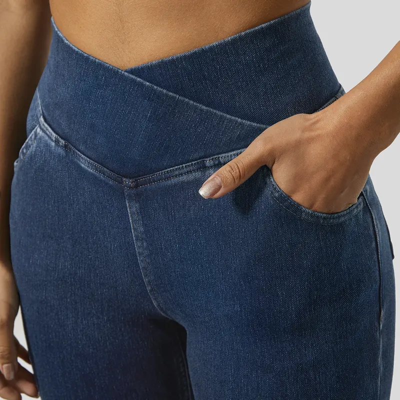 Halara Women's Flex High Waisted Crossover Super Flare Knit Jeans with Pockets - Stretchy Casual Fit, Minimalist Streetwear Style #DealDrops  #Summer #TravelTok 3