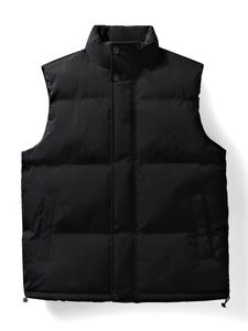 Men's Solid Color Zip Up Button Vest Coat, Loose Casual Windproof Drawstring Warm Sleeveless Outerwear for Fall & Winter, Men's Clothes for Daily Wear