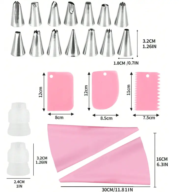 SHEIN Basic 21-Piece Pink Baking Piping Bags & Tips Set for Cake Decorating - Bakeware Included 3