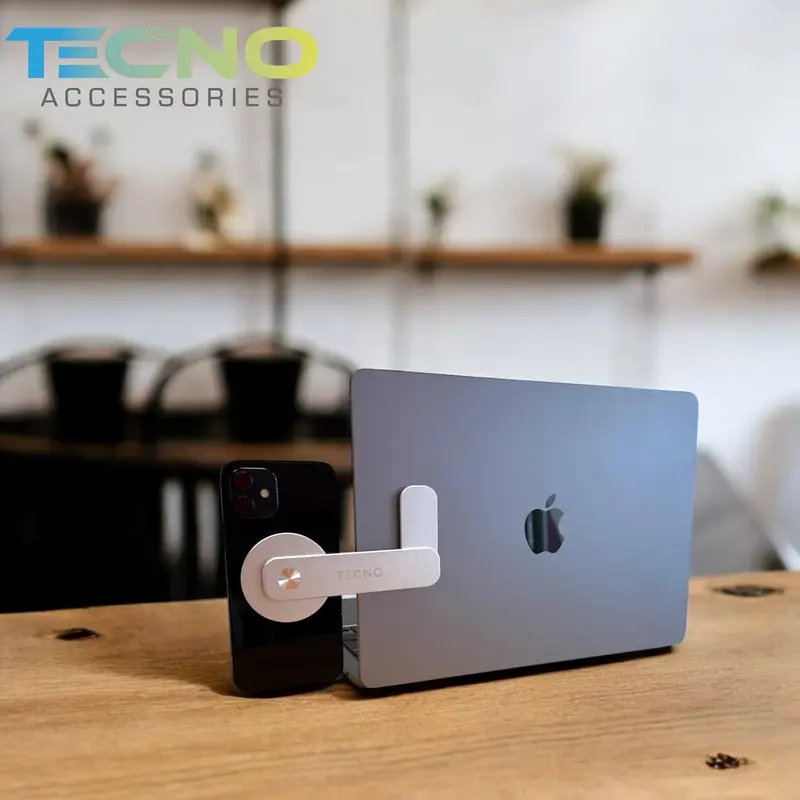 TECNO Magnetic Laptop Phone Holder, Side Mount Adjustable Laptop Stand, Foldable Arm With Magnetic Grip, Lightweight Aluminum Design - Ideal For Remote and Hybrid Workers, Students & Creators - Smartphone, Cellphone 0