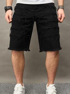 Men's Ripped Button Fly Denim Shorts, Casual Regular Fit Pocket Raw Hem Jeans Shorts for Summer, Fashion Men's Bottoms for Daily Wear, Cotton