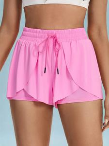 Women's Plain 2 in 1 Drawstring Waist Skorts, Casual High Waist Shorts, Ladies Summer Bottoms for Daily Wear, Athletic Skorts, Casual Sporty Skort