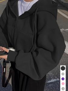 Women's Solid Drawstring Drop Shoulder Zip Up Hooded Coat, Casual Long Sleeve Pocket Outerwear for Fall & Winter, Yoga Hoodie, Women's Clothes for Daily Wear, Rave Coat