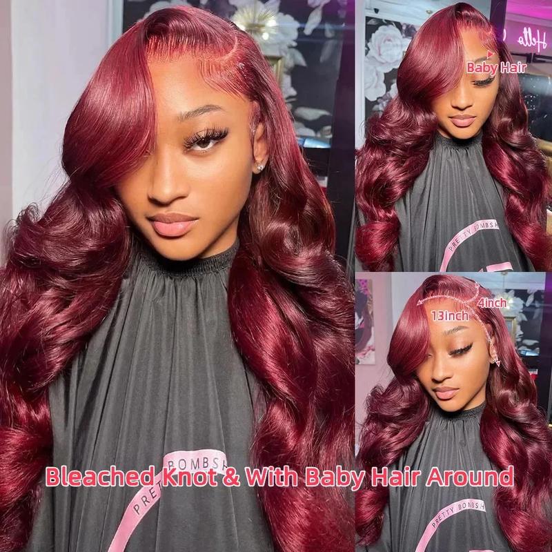 Burgundy 13x4 HD Lace Front Wigs 99J Wine Red Colored 100% Body Wave Transparent Lace Frontal Human Hair Wigs Sale Pre Plucked 3