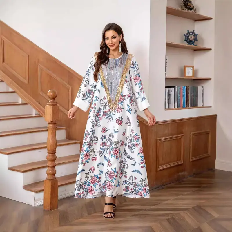 2025 Middle East Muslim Women's Wear Robe Hot Sale Printing Fashion Elegant Dress Abaya 0
