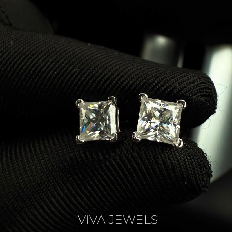 S925 Princess Cut VVS Synthetic Moissanite Stud Earrings, 5.5mm, 1ct Platinum plated 2