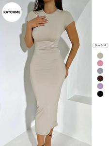 Women's Casual Slim-Fit Summer Dress, Minimalist Elegant Basic Kint Fabric Moderate Thickness, Perfect for Daily Wear & Outdoor Activities