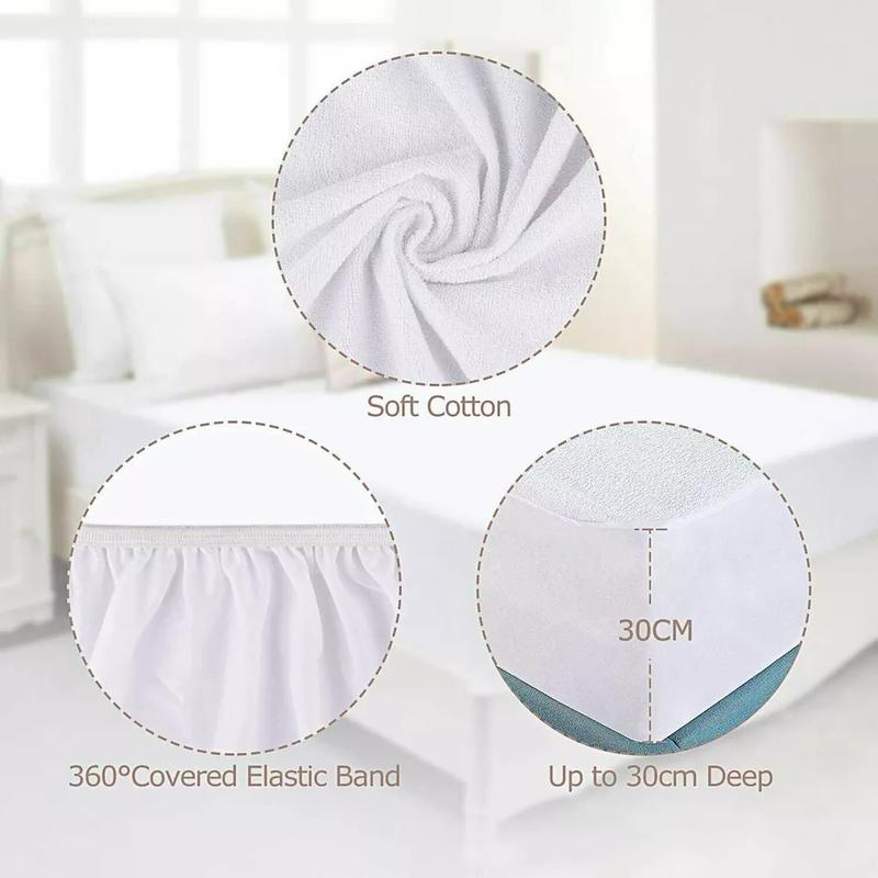 Terry Towel Mattress Protector Fitted Sheet Cover - 100% Waterproof - 30 Cm Deep - PREMIUM QUALITY - Microfiber - Extra Deepbed Fitted Cover 6