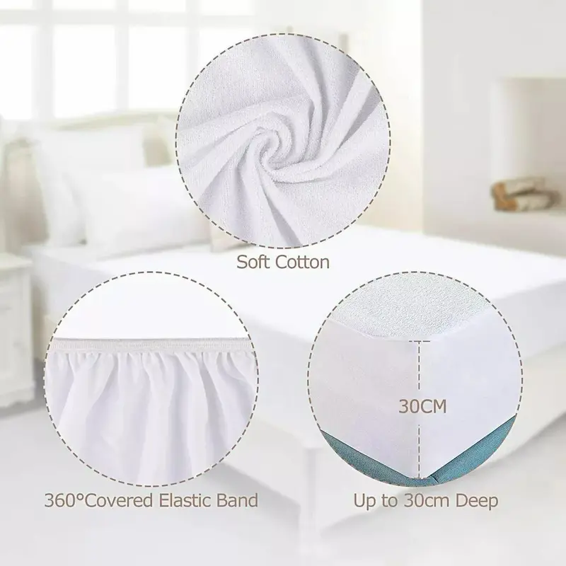 Terry Towel Mattress Protector Fitted Sheet Cover - 100% Waterproof - 30 Cm Deep - PREMIUM QUALITY - Microfiber - Extra Deepbed Fitted Cover 5