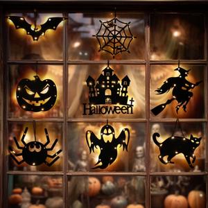 Halloween Hanging Light, 8 Counts/set Battery Powered Glowing Pumpkin Ghost Light, 3 Flashing Modes Ambient Lights, Halloween Decorations, Party Decor, Halloween Essentials