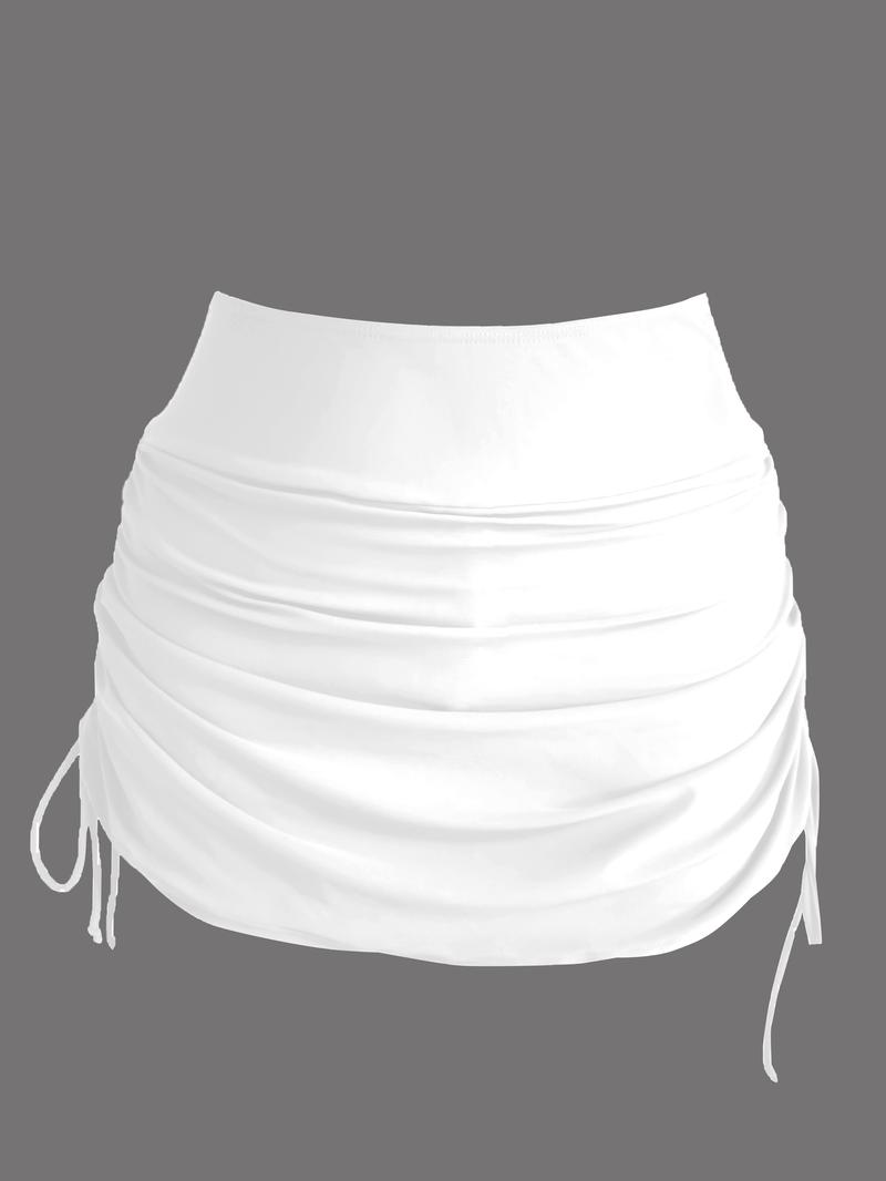 Product Introduction of High Stretch Drawstring Ruched Black Swim Skorts, Plain Women's Swimwear & Clothing 3