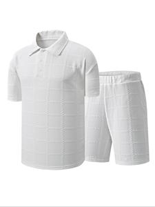 Men's Textured Polo Shirt & Slant Pocket Shorts Two-Piece Set, Casual Short Sleeve Collared Top & Shorts, Summer Clothes Set for Men