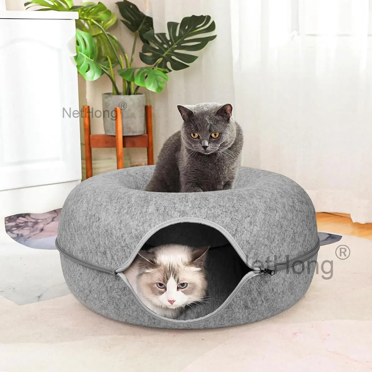 Cats Tunnel Bed Natural Felt Pet Cat cave Nest Round House Donut Interactive Toy