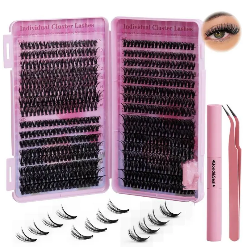 【Fast Delivery】Individual Eyelash Kit, 1 Set Mixed Length & Natural Look Fluffy Eyelashes Extension, Self Grafting Curl Eyelashes,  Lash Extension Kit, Eye Makeup Enhancement, Christmas Gift, Lash Clusters Kit(Send tweezers glue) 0