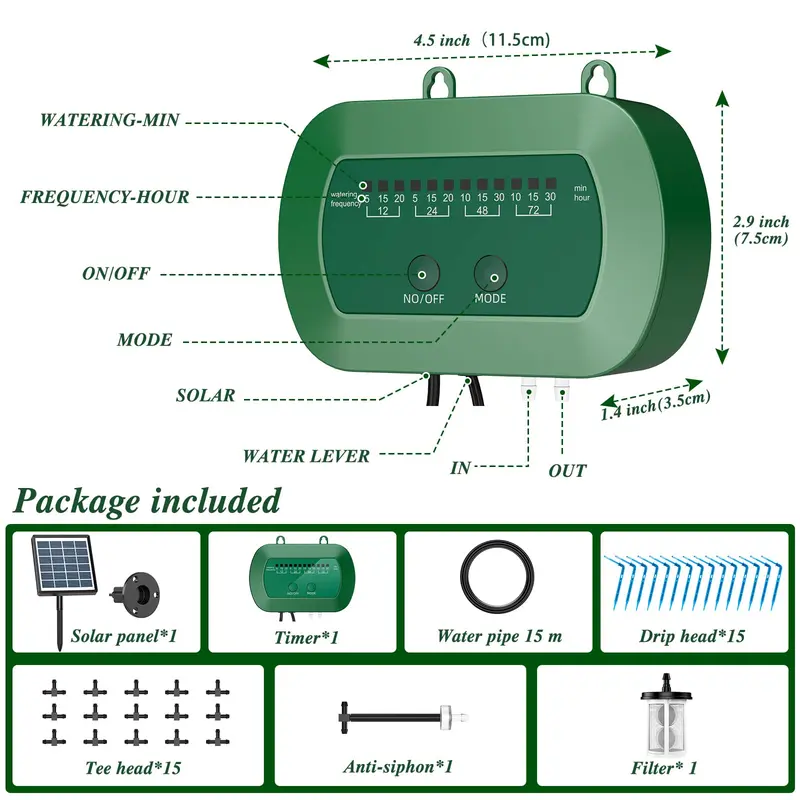 AnseTo Solar Irrigation System,Solar Drip Irrigation Kit with 15 Drippers,Solar Watering System DIY Automatic Watering System for Garden,Plant,Greenhouse,Terrace,Eco-Friendly and Energy-Saving, 2w 6