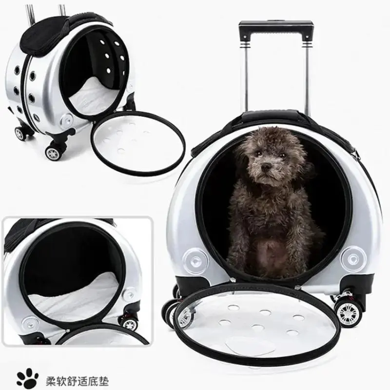 Pet Dog Trolley Suitcase Luggage with Wheels Carrying Transparent Breathable Carrier Backpack Stroller 0