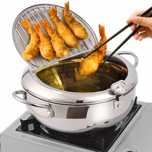 Stainless Steel Deep Frying Pan with Lid, 1 Count Non-stick Deep Fryer with Oil Drip Filter Rack for Fried Chicken