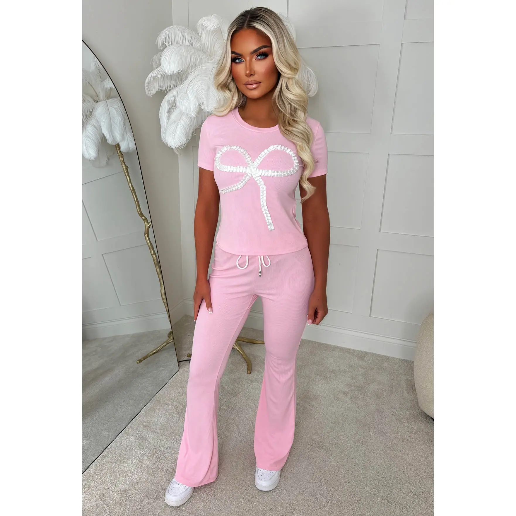 Tickled Pink Pink Bow Top & Trouser Loungewear Set