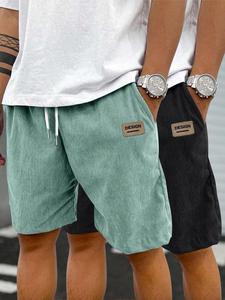 Men's Letter Print Corduroy Shorts, Casual Loose Fit Shorts for Summer, Breathable Comfy Men's Bottoms for Daily Wear