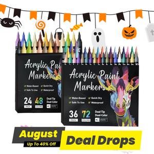 Acrylic Paint Marker Pen Set, 12/24/36pcs/set Dual Tip Double Color Acrylic Paint Markers, Paint Pens for Wood, Canvas, Stone, Glass, Ceramic Surfaces, Waterproof Paint Marker