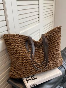 Women's Casual Plain Braid Design Tote Bag, Summer 2024 Lightweight Large Capacity Shopping Bag, Fashionable Versatile Shoulder Bag for Daily Use, Purse