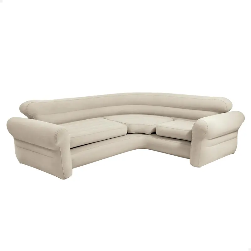 Inflatable Waterproof Flocked Top Surface Corner Living Room Air Mattress, Sectional Sofa Couch for Any Rec Room, Game Room, or Dorm Room 257 X 203 X 76 CM - Beige 2