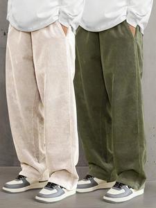 Men's Solid Corduroy Pants, Casual Comfy Loose Straight Leg Trousers for Fall & Winter, Men's Bottoms for Daily Wear