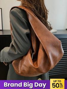 Women's Solid Color Shoulder Bag, Large Capacity PU Tote Bag for Work & School, Casual Trendy Versatile High-quality Daily Commuting Bag