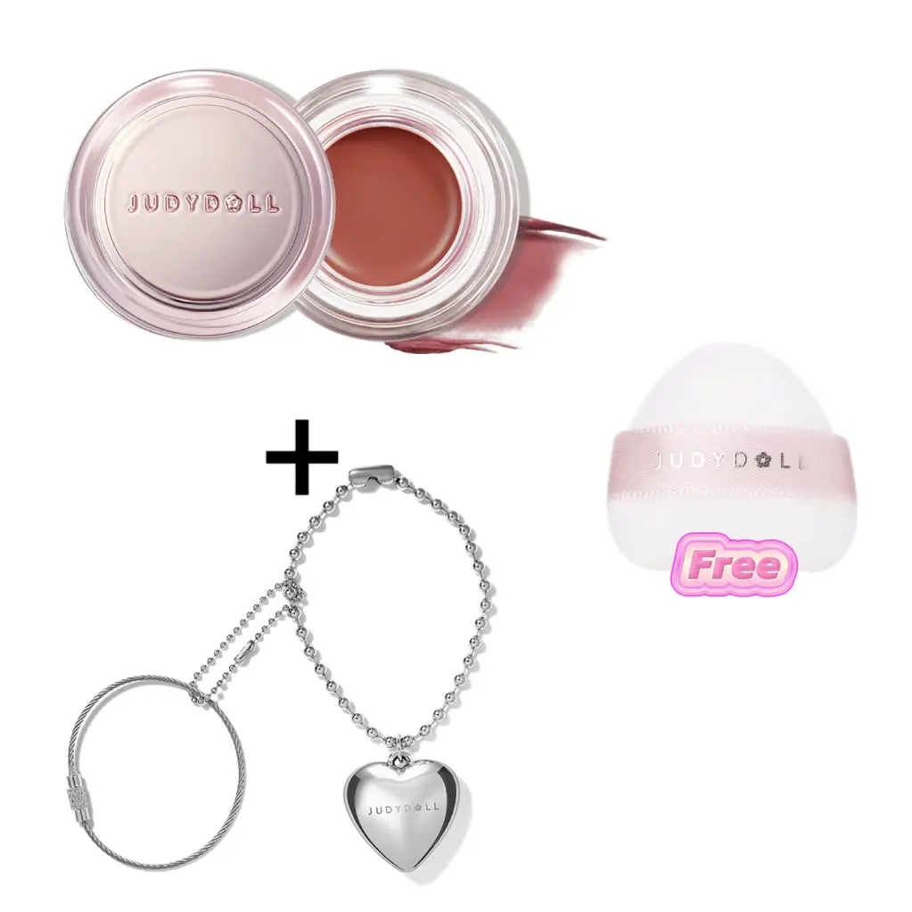 JUDYDOLL Fun Multi-use Balm Bundle - Multi-Use Balm N02 +Heart Shaped Metal Chain + Heart-shaped blush highlighter puff - Cosmetic,Makeup Tools, Blusher, Multiuse