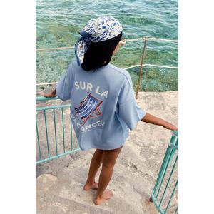 Kaiia Sur La Vacances Back Graphic Oversized T-Shirt Baby Blue