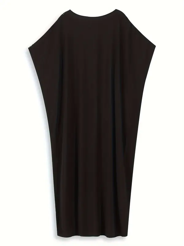 EDOLYNSA Plus Size Women's Middle Eastern-Inspired Casual Short Sleeve Batwing Sleeve V-Neck Split Hem Maxi Kaftan Dress - Lightweight Beach Dress for Spring Summer Fall, Hand Wash Only, Vacation Outfit, Loose Fit, Flowy Material, Vacation Wardrobe 7