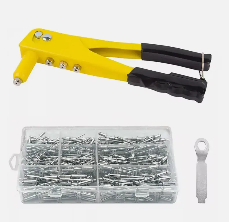 Heavy Duty Hand Pop Rivet Gun Tool Kit + 380PCS Assorted Rivets + 4 Nozzle Head 1