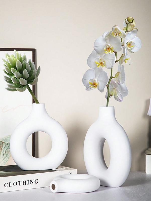 1pc Plastic Circular Flower Vase Decoration for Floral Arrangements White/Black 3